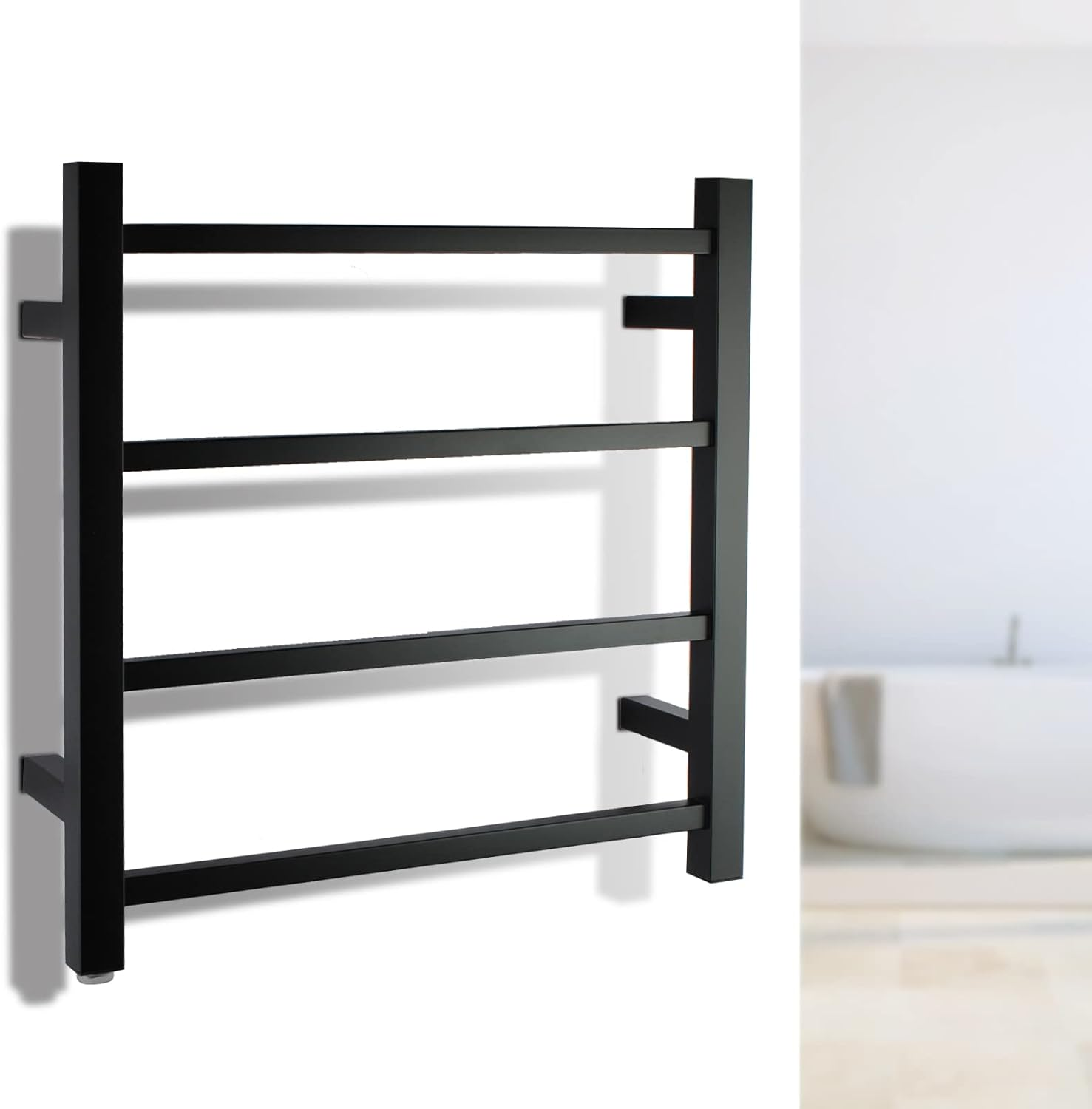 ACA Trading SAA Bathroom Heated Towel Rack,4 Rungs Square Electric Heated Towel Rail,Wall Mounted Towel Warmer Dryer,Stainless Steel Clothes Towel Drying Heater,Waterproof IP55 &SAA Apporved(Silver)