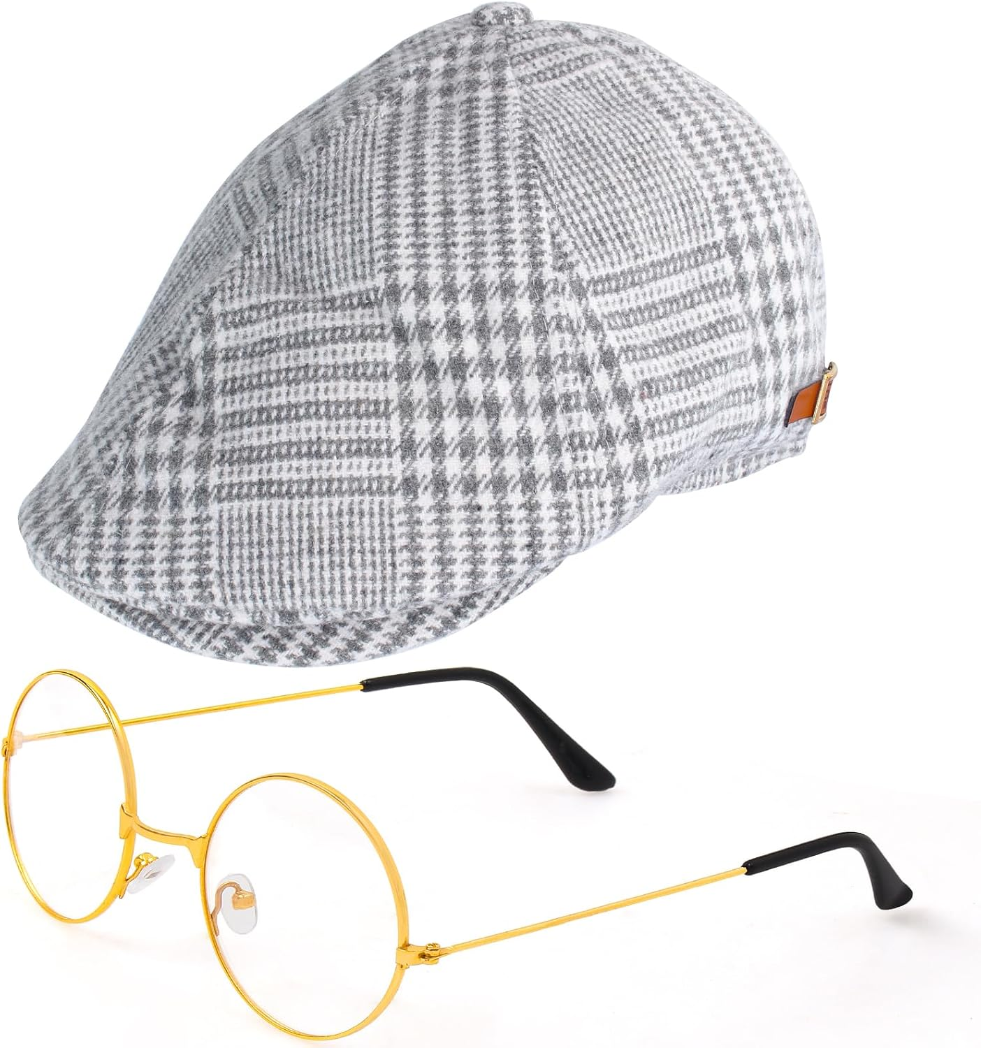 Yewong Kids Old Man Costume Beret Hat Mustache Eyebrows Inflatable Cane Glasses Bowite Grandpa 100 Days of School Cosplay - Light Grey image number 6