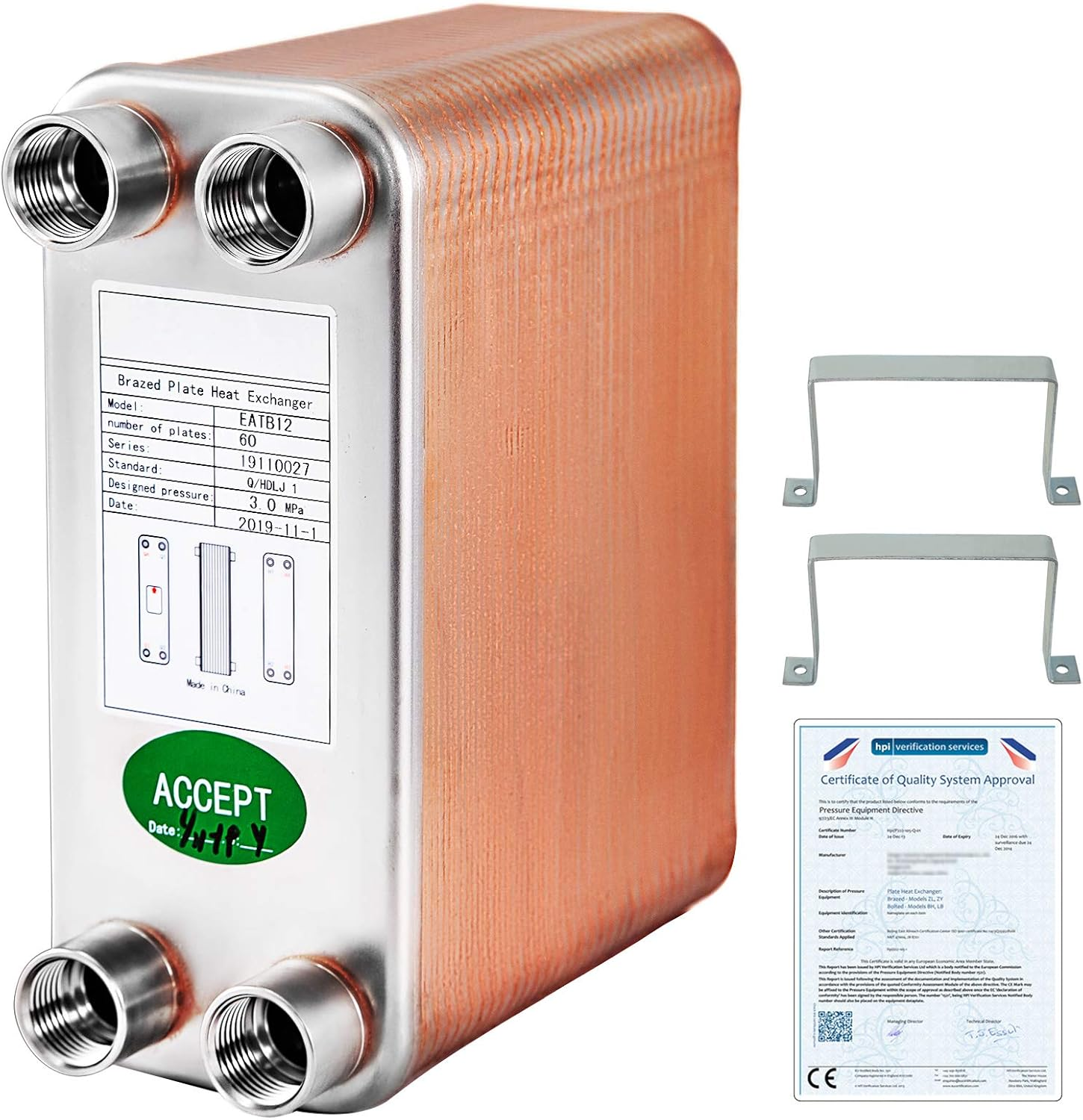 Bestequip Plate Heat Exchanger Stainless Steel B12-60, Heat Exchanger 60, Plate Heat Exchanger 3.0 Mpa, Heat Exchanger Heating image number 2