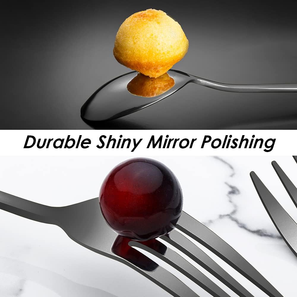 Set of 12, Black Plated Stainless Steel Dinner Forks and Spoons, Findtop Heavy-Duty Forks (8 Inch) and Spoons (7 Inch) Cutlery Set- Black - Black image number 6