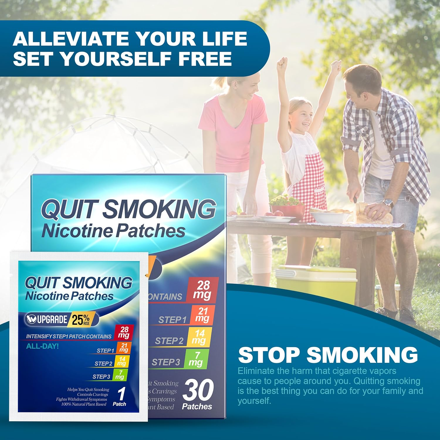 Quit Smoking Patches Step 1+, 21Mg Upgraded to 28Mg, It Can De Divided into Four Pieces, 7Mg. Stop Smoking Aid, That Work with 2 Weeks (30 Phtches) image number 1
