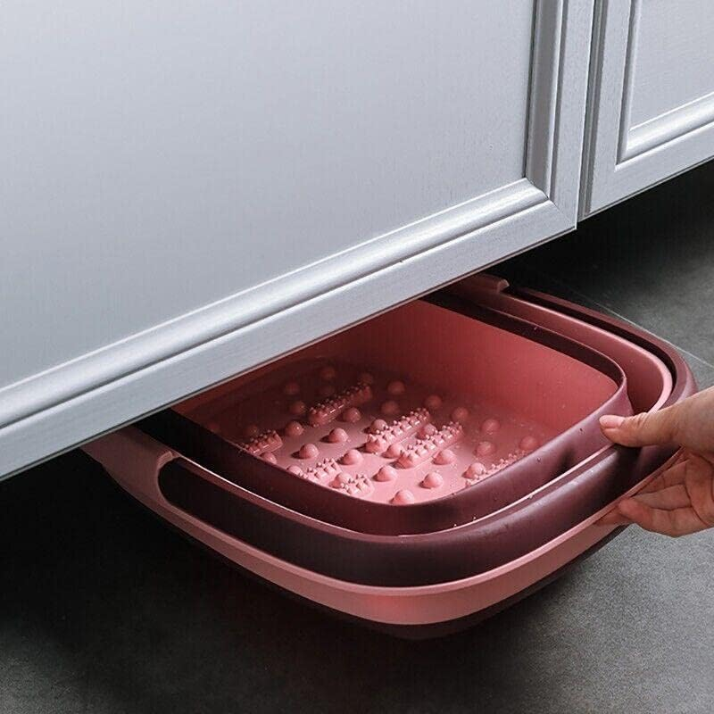 Foot Bath Collapsible Plastic Tub Folding Foot Spa Pedicure Bath Massage Tub Bucket Feet Basin, Durable PP+TPR Material, Available in Green, Blue, Pink - Blue image number 6