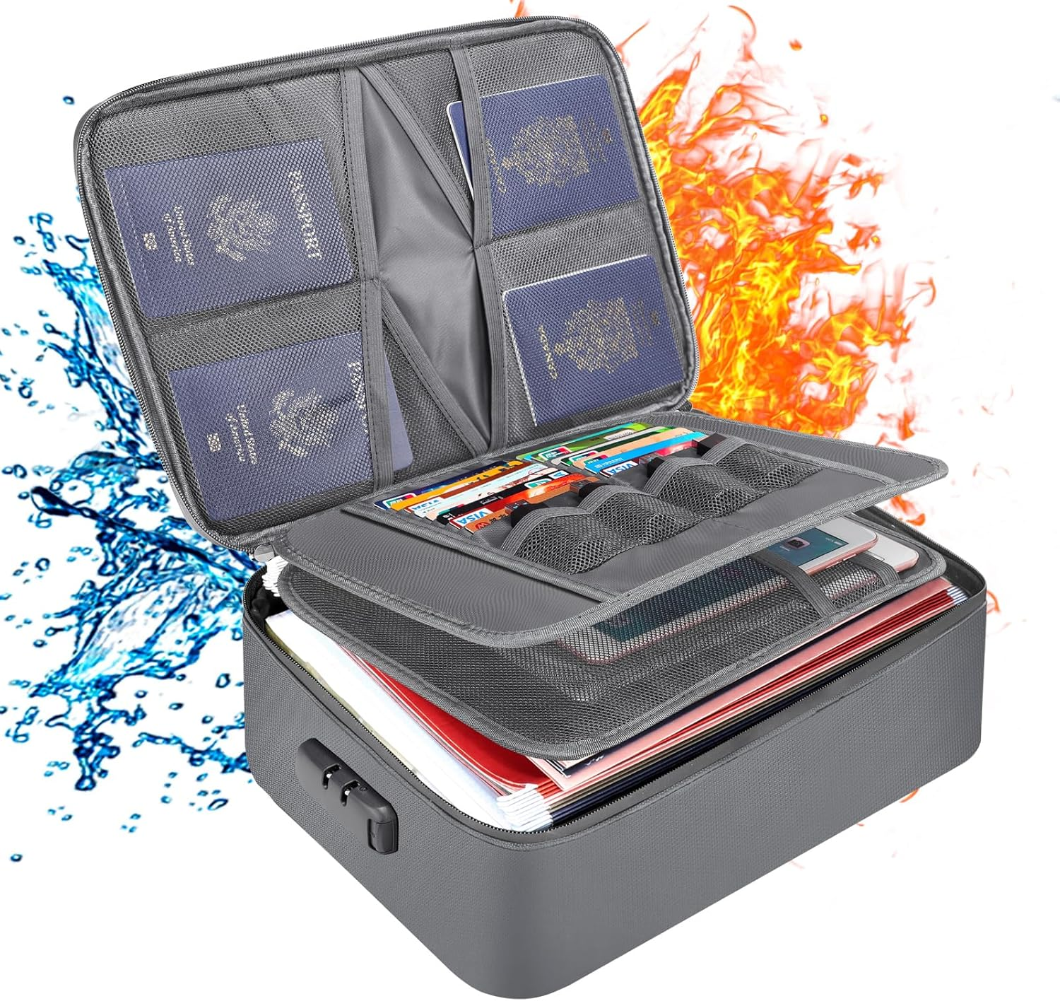 Docsafe 5200&deg;F Document Organizer with Lock,Upgraded Heat Insulated Fireproof＆Waterproof Box 8 Layers File Organizer,Portable Home Travel Safe Storage for Important Documents