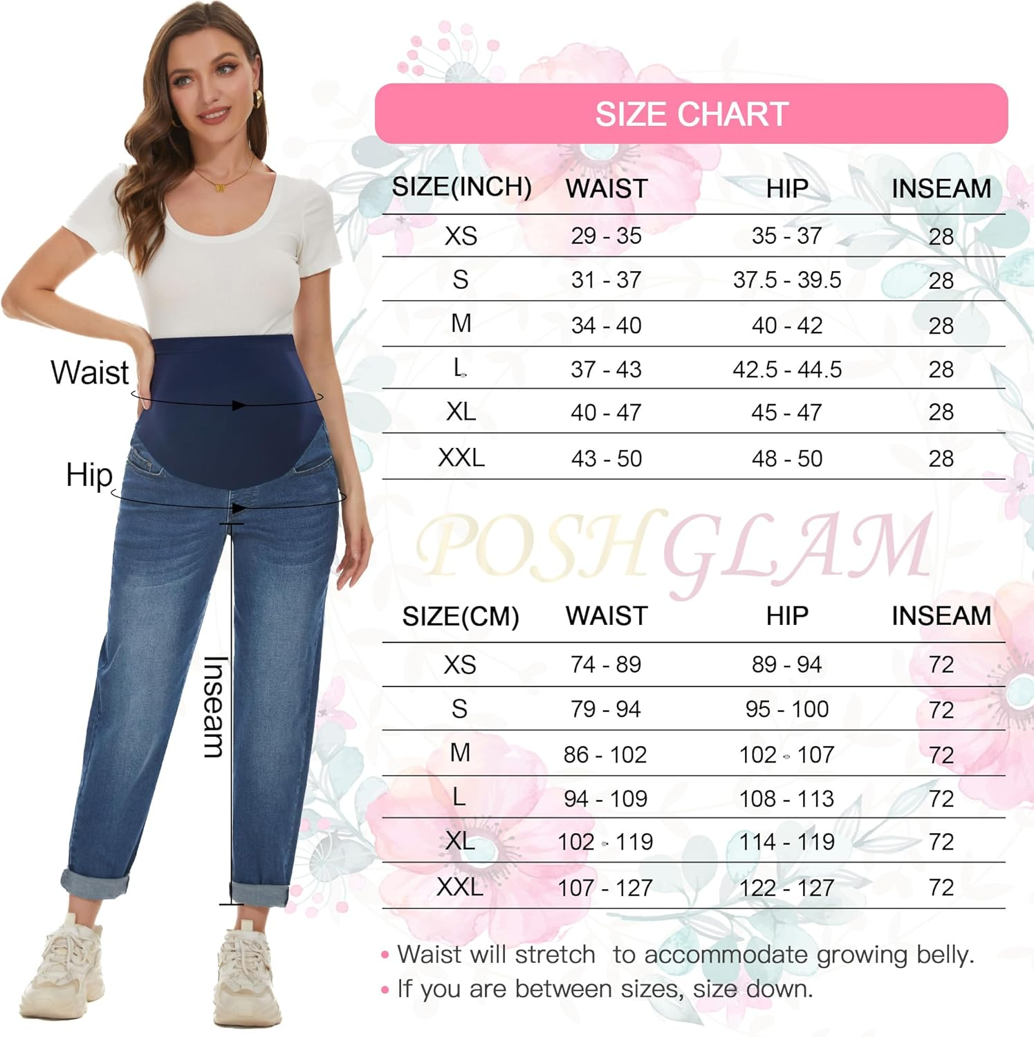 POSHGLAM Women'S Maternity Jeans over Belly Comfy Stretch Boyfriend Jeans Denim Pregnancy Pants, S-XXL image number 3
