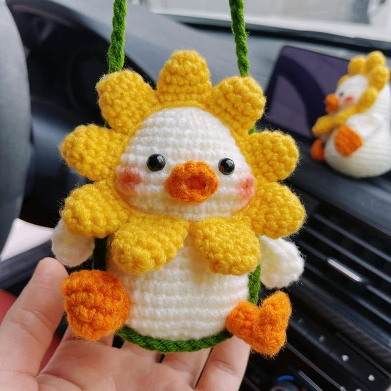 Crocheted Cute Swing Duck Rearview Mirror Hanging Ornament, Pendant for Car Interior Decor, Lucky Accessories (Handmade) image number 2