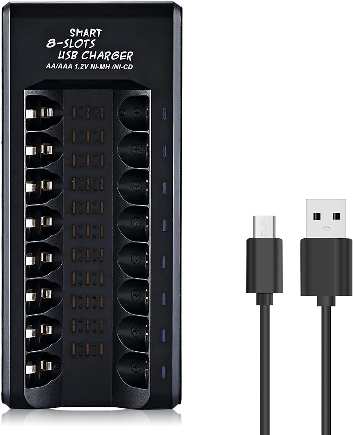 8 Bay AA AAA Battery Charger Individual Fast Charger with Charging Function for Ni-Mh Ni-Cd AA AAA Universal Battery Charger with LCD, Micro USB Input for AA and AAA Rechargeable Batteries image number 1