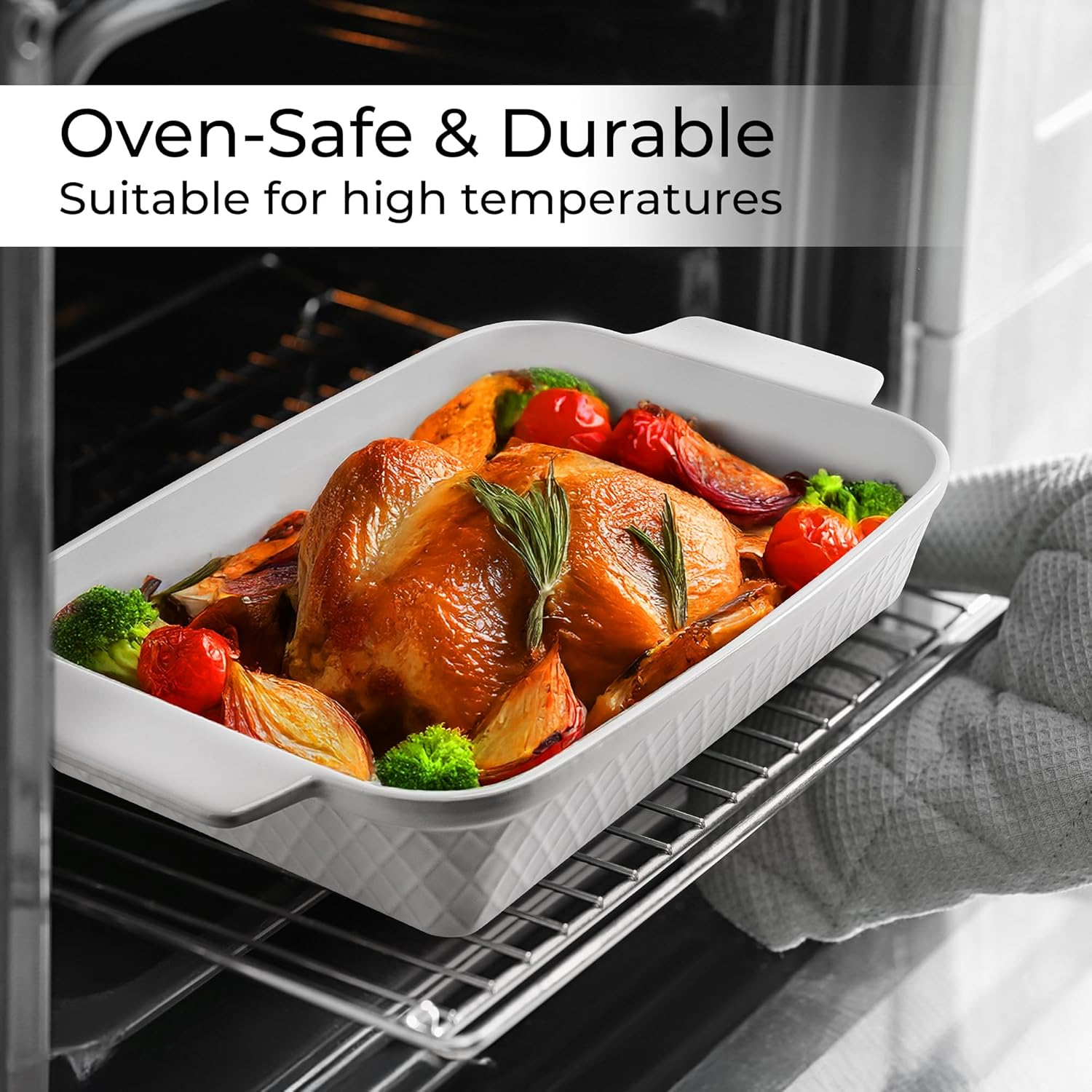 MIAMIO - Casserole Dish Set of 3 / Ceramic Rectangular Baking Pan, 3-Piece Stackable Bakeware Sets, 850 Ml, 1650 Ml, 2900 Ml - Dishwasher and Oven Safe - Palmanova Collection image number 1