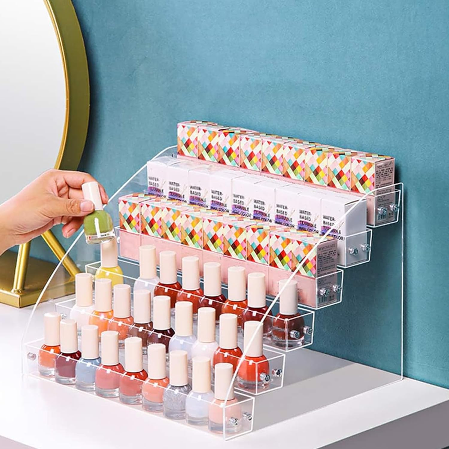 TAVVKE 6 Tiers Nail Polish Stand 66 Bottle Capacity Acrylic Clear Nail Polish Display Stand 31 * 26.5 * 21.4 CM