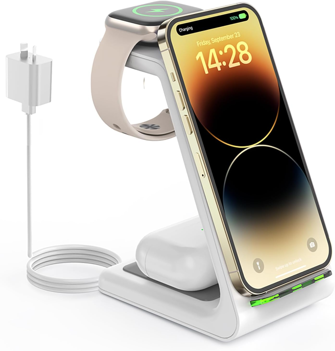 GEEKERA 3 in 1 Wireless Charging Station for Apple, Fast Wireless Charger Stand Dock for Iphone 17 16 15 14 13 12 11 Pro Max plus XR XS X, Apple Watch Ultra/11/10/9/Se/8/7/6/5/4/3/2, Airpods Pro/4/3/2