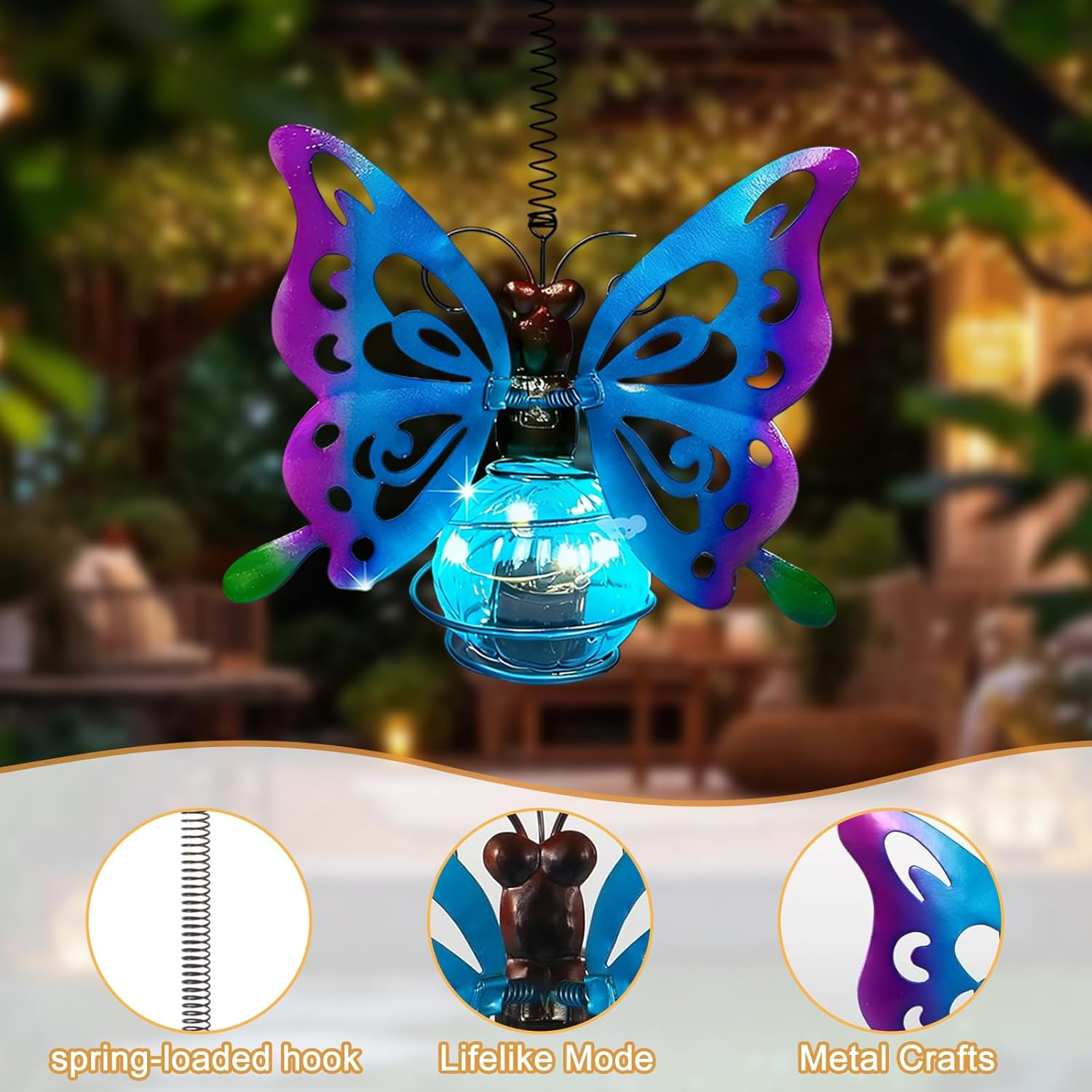 GAROMIA Outdoor Garden Decoration Hanging Butterfly Solar Lantern with Feathers Solar Light Garden Decoration Fairy Lights Butterfly Solar Decoration Outdoor for Garden Patio Garden Lights Balcony
