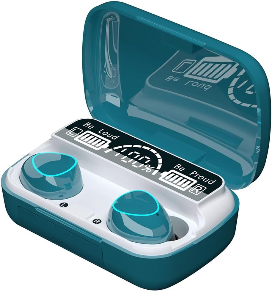 ISTOVO Wireless Headset Bluetooth V5.1 LED Display Stereo Mini Earbud Headset with Microphone Hands-Free Headset,Green image number 5