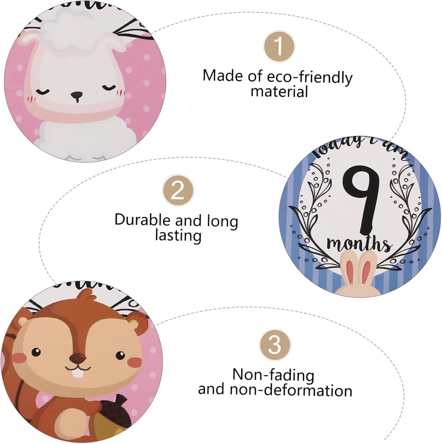 12Pcs Animal Monthly Milestone Cards for Newborn High Contrast Ink Print Pads for Photography Month Signs and Milestone Accessories image number 2