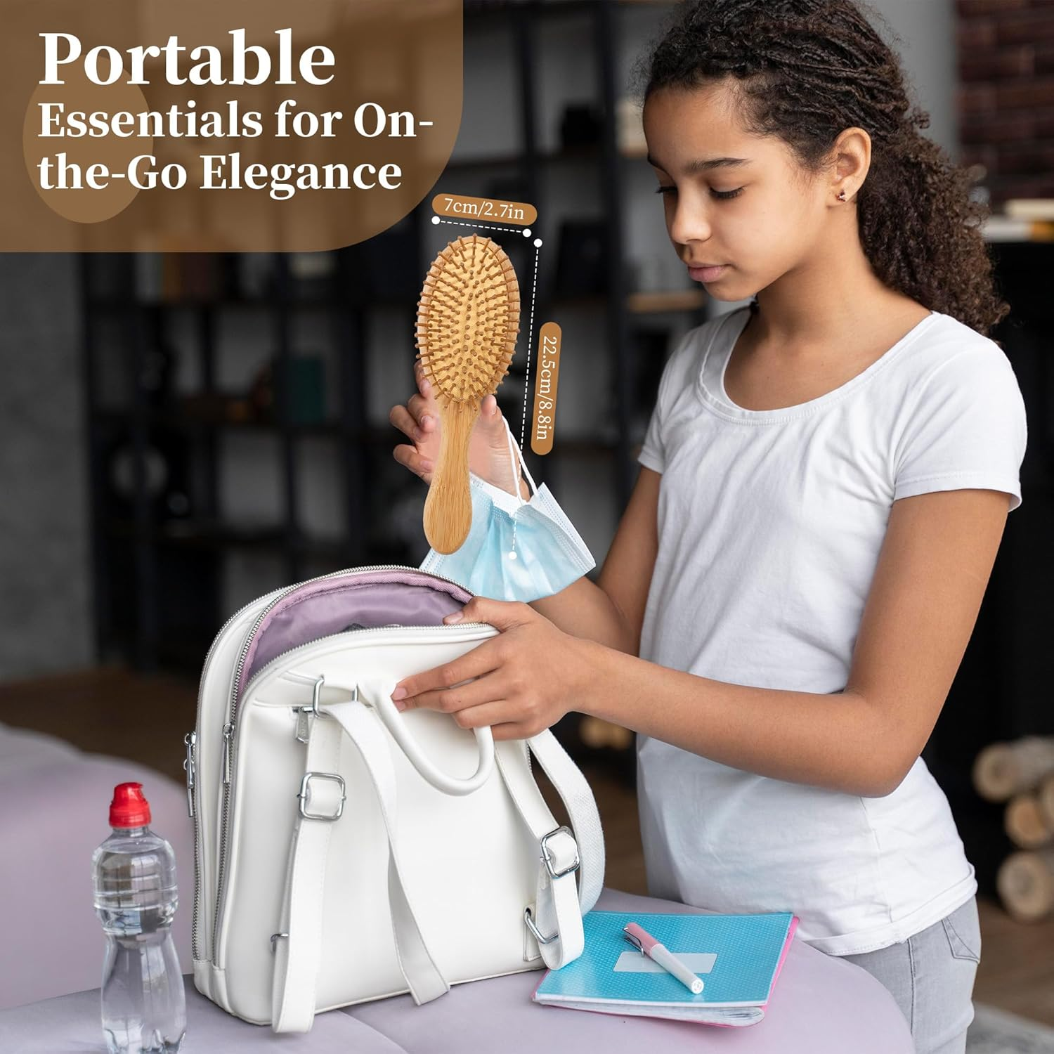 YUNAI Bamboo Paddle Wooden Hair Brush &ndash; Natural Bamboo Air Cushion Comb for Massaging Scalp, Reduce Frizz No Hair Tangle Large Oval Brush for Curly Hair image number 2