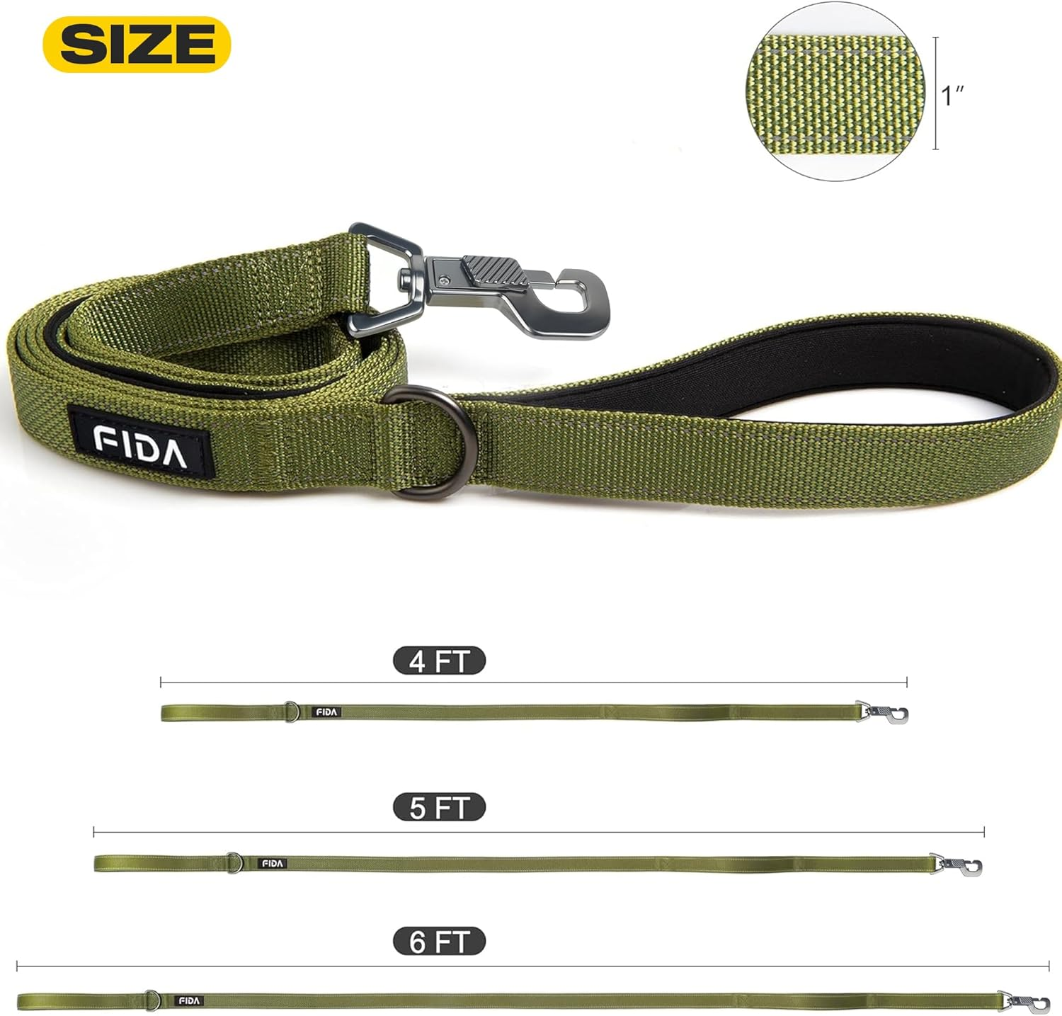 Fida Dog Leash Traffic Padded Two Handles, Advanced Easy Clasp, Heavy Duty Reflective Leashes for Control Safety Training, Walking Lead for Small to Large Dogs, 4 Ft, Green image number 4