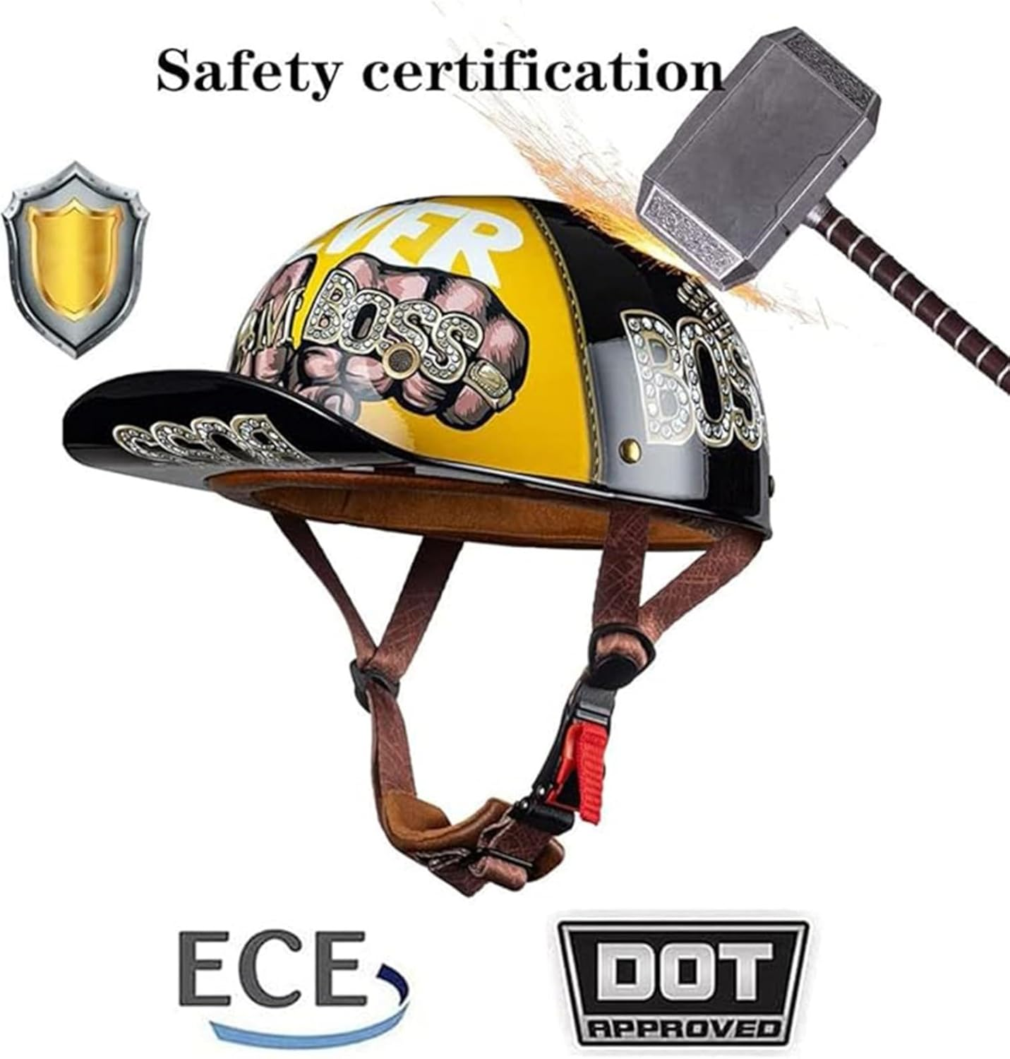 Vintage German Half Hel-Met Baseball Cap Retro Motorcycle Half Skull Cap Open-Face Hel-Met, Moped Cruiser Scooter Hel-Met