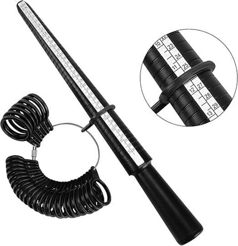 Ring Sizer Tool, Ring Size Measuring Tool with Plastic Ring Mandrel & Ring Sizer Guage, Four Size Ring Stick Jewelry Mandrel and Ring Gauge Finger Sizing for Jewelry Making