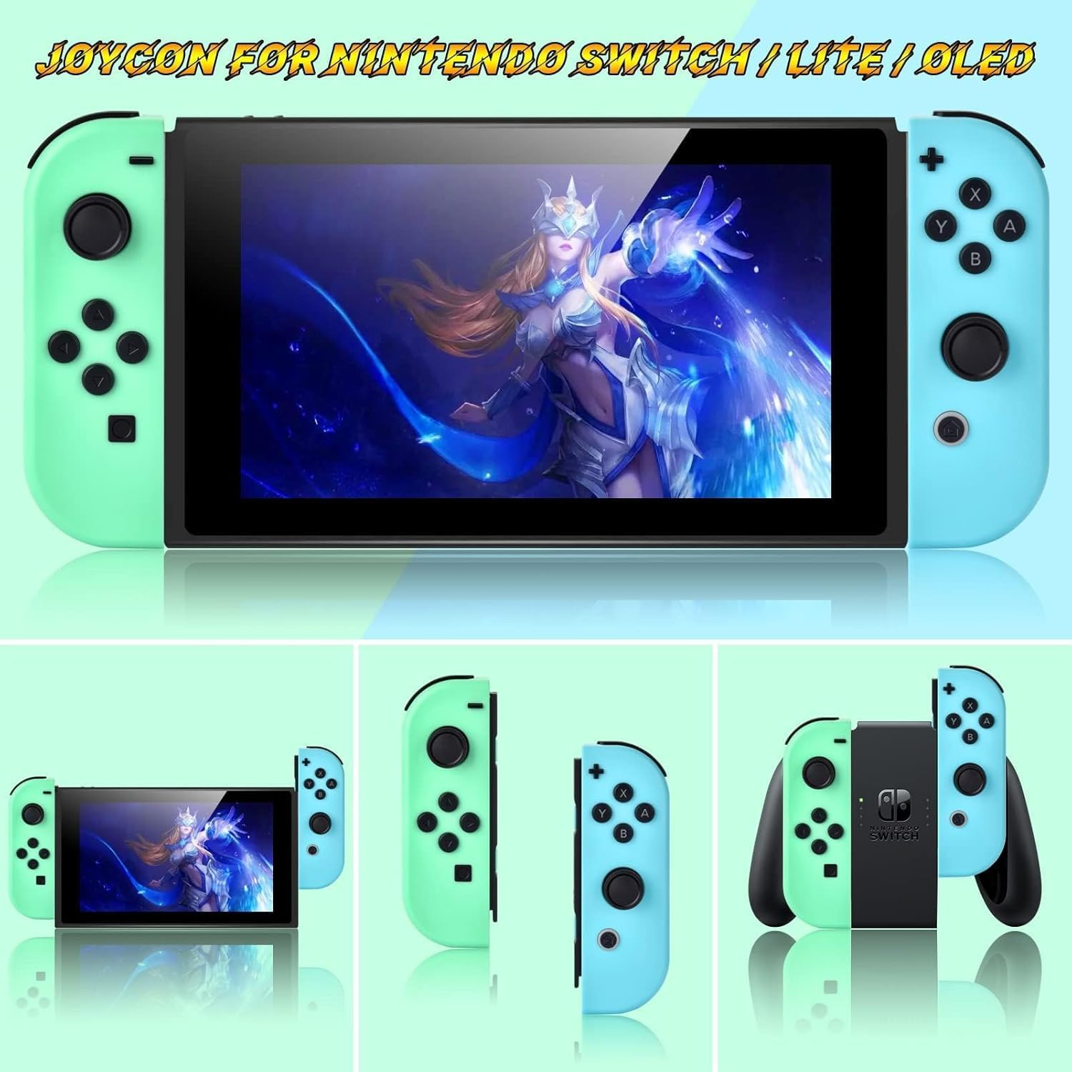Nintendo Switch Controller Controller for Switch, Wireless Replacement for Switch, Left and Right Controllers Support Sports Dual Vibration/Wake-Up Motion Control (Blue + Green) image number 3