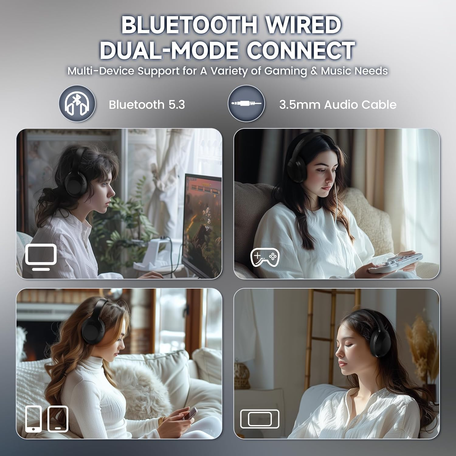 Lexonelec X Attack Shark G300 Wireless Active Noise Cancelling Headset, Bluetooth 5.3 Deep Bass HD Stereo Sound over Ear, 20H Playtime, Built-In Mic Lightweight Design 3.5Mm Gaming Headset(Black) image number 4