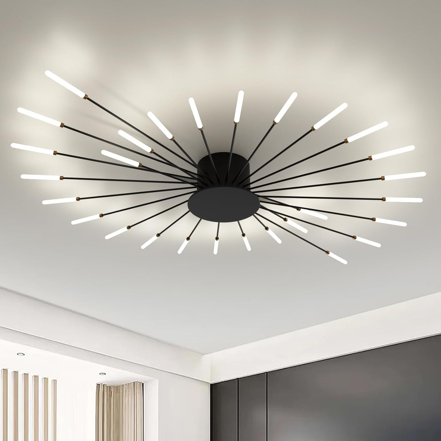 RRBEST LED Ceiling Light Living Room Living Room Lamp Modern Minimalist Ceiling Lamp Indoor Decorative Ceiling Lighting for Living Room, Bedroom and Office (28 Heads, Gold)