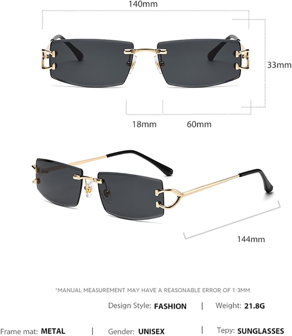 LIGOES Rectangle Sunglasses Metal Fashion Sunglasses Frameless UV400 Lens Sun Protection Glasses - Gold With Black image number 2