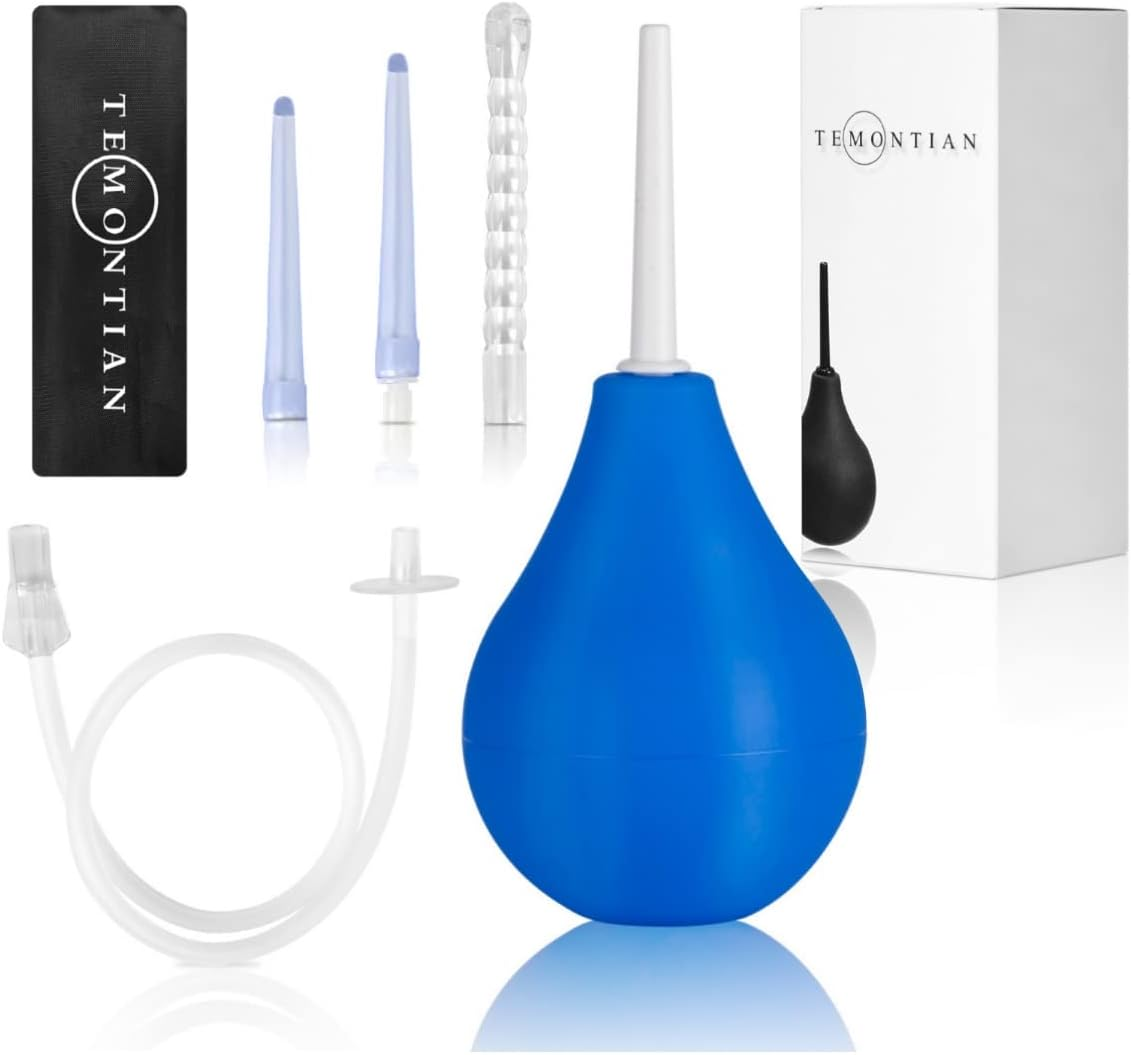 Enema Bulb Kit ， Douche for Men Women Beginners， with 19.7In Hose+4 Nozzles (Black)