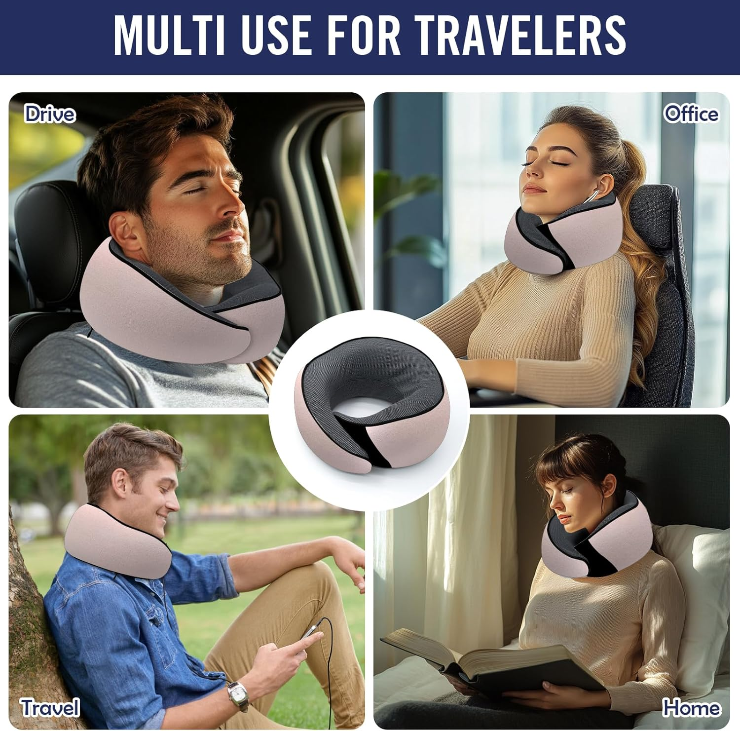 Neck Pillow Travel Head Rest, Memory Foam Comfortable & Breathable Soft U Shaped Pillows for Travel Airplane,Business Trip Neck and Shoulder Support with Luxury Bag,3D Contoured Washable Cover (Pink) image number 3