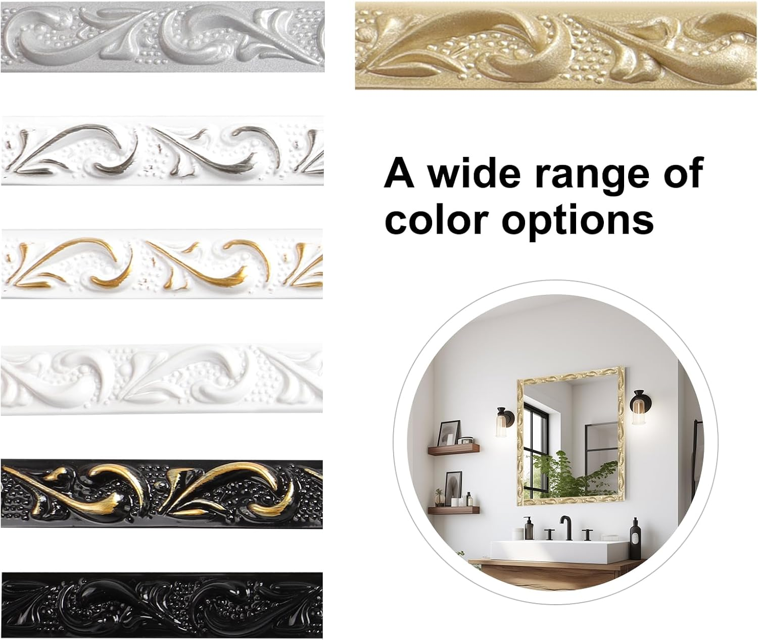600Cm Flexible Coving for Ceilings- Self Adhesive Wallpaper Border, Waterproof Moulding Trim 3D Vintage Pattern, Peel and Stick Wall Border for Home Decoration（Black with Gold-2Cm） image number 4