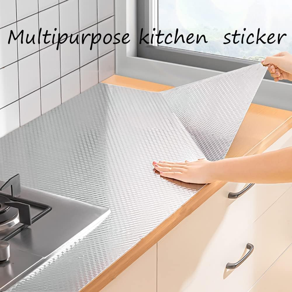 Hailongbay 15.7X196.9 Inch Kitchen Oil-Proof Waterproof Stickers, Self Adhesive Kitchen Backsplash Wallpaper Sticker Heat Resistant Aluminum Foil Wall Sticker for Countertop Drawer Liner Shelf Liner image number 4