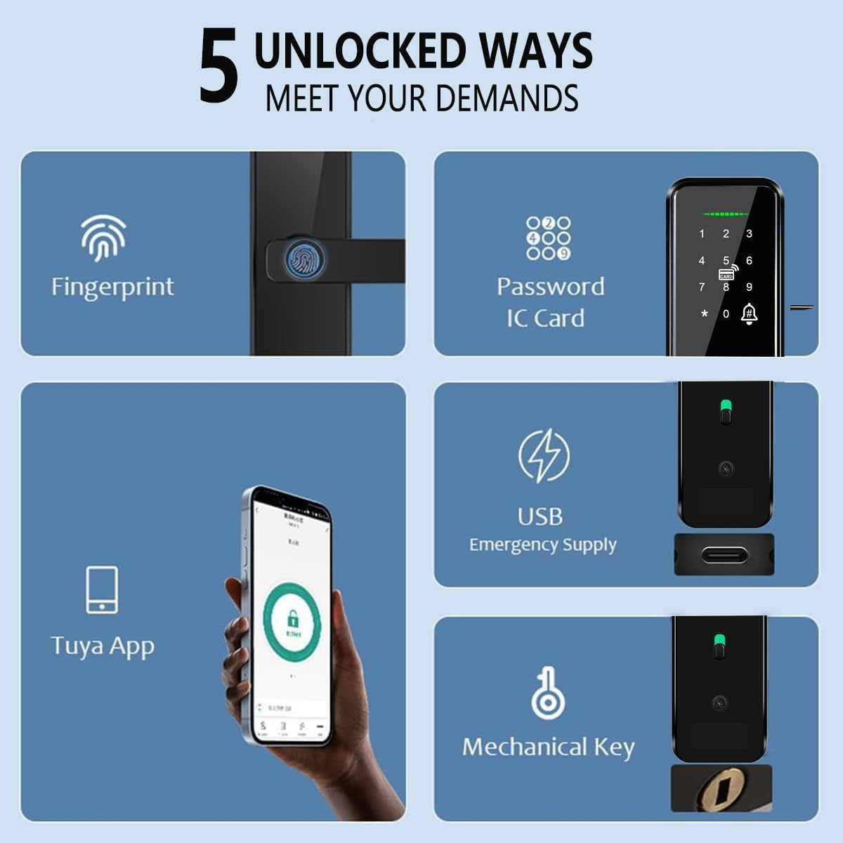 AILRINNI Fingerprint Smart Door Lock with a Deadbolt, 6 in 1 Keyless Entry Door Knob with App/Keypad Code/Keys/Fingerprint/Ic Card/Deadbolt, Electronic Keypad Lock, Smart Locks for Front Door image number 1