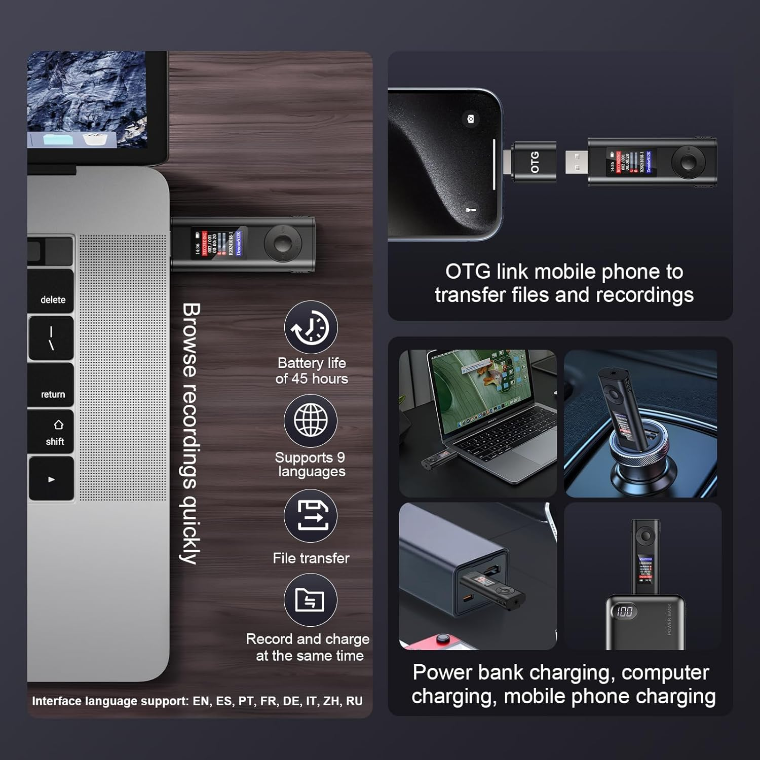 Digital Voice Recorder - 64GB USB Rechargeable Voice Activated Audio Recorder, Noise Reduction, Small and Portable Voice Recorders with Playback Digital Voice Recorder for Meetings/Interview/Classroom