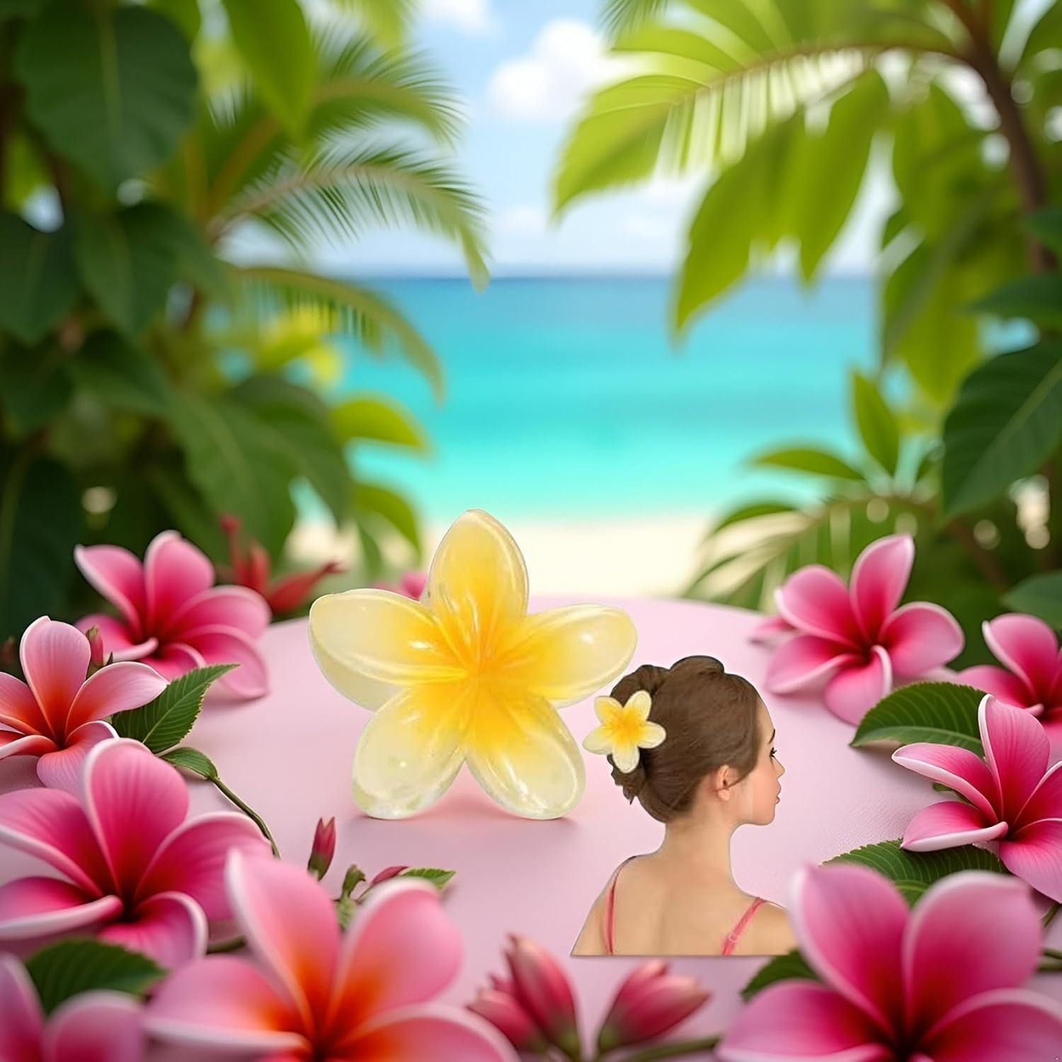 Yellow Flower Hair Claw Clips - Hawaiian Flower Hair Claw Clips for Women | Plumeria Claw Clips for Thin Hair | Strong Hold Jaw Clip | for Girls| Preppy Hair Clip