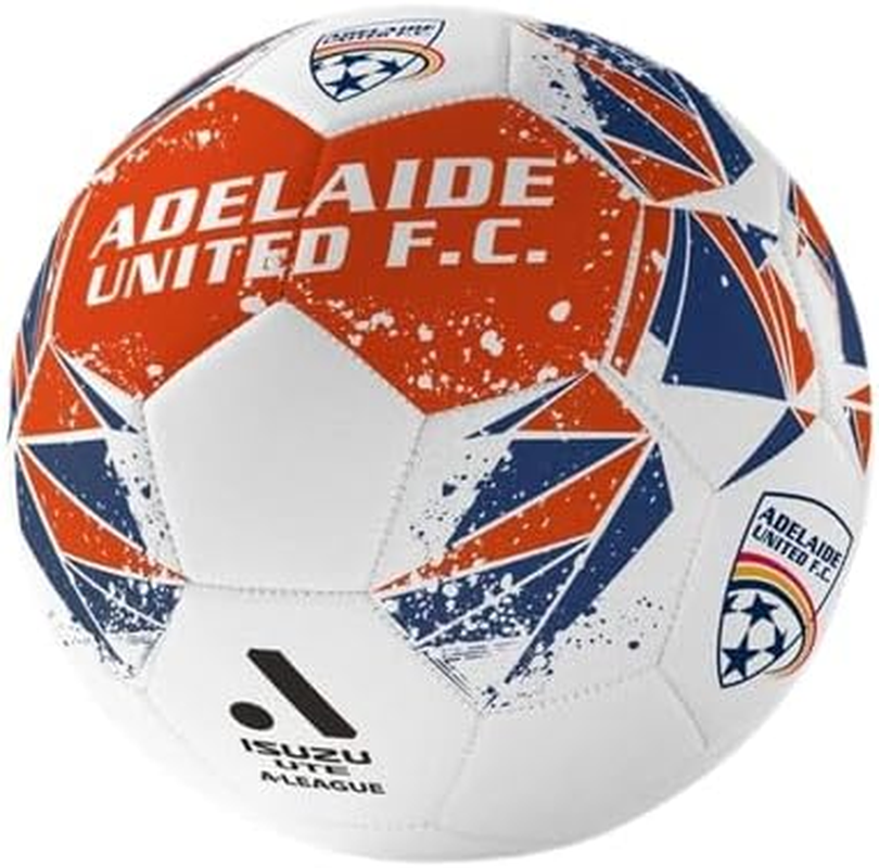Summit A-League Soccer Ball, Adelaide United - Official Team Supporter Ball, 3-Ply Foam Backed PVC with Embossed Diamond Grain, 32-Panel Machine Stitched for Superior Feel and Durability, Size 5