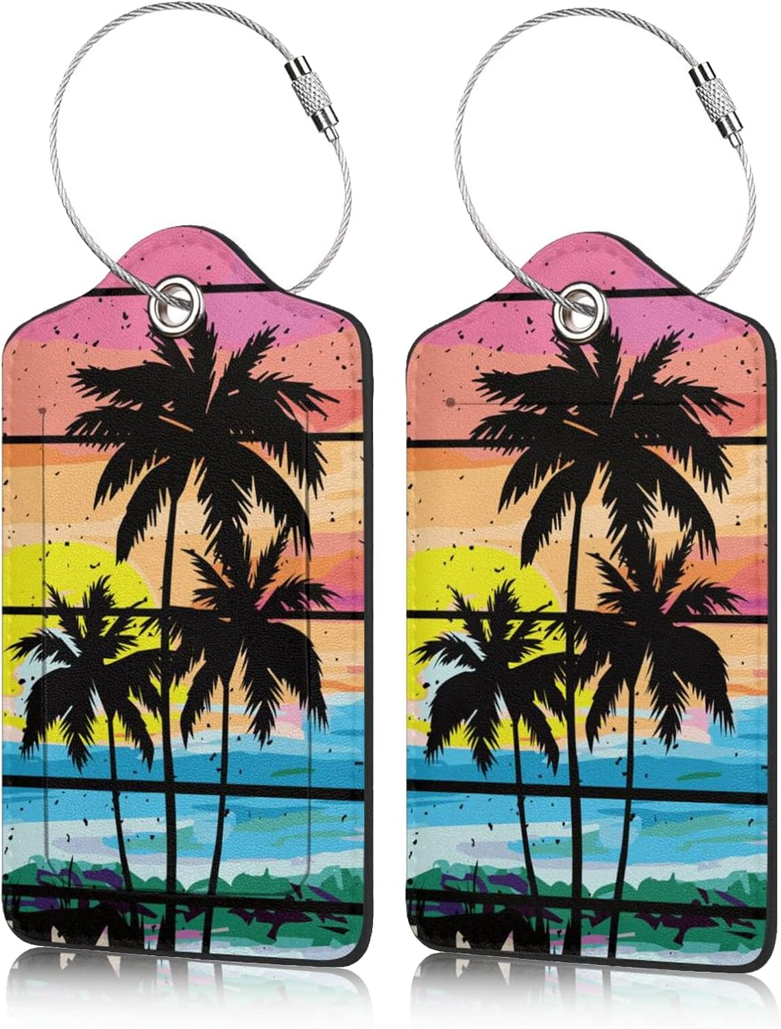 2 Pack Luggage Tag for Suitcase, Cute Leather Baggage Tag with Stainless Steel Loop Privacy Cover for Women Girls Bag Travel - Blue image number 3