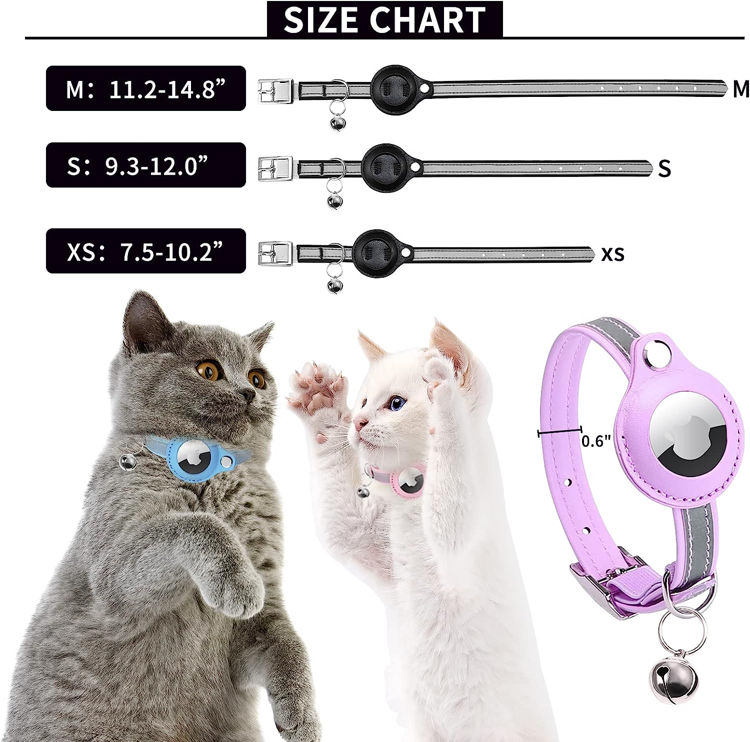 Airtag Cat Collar, Cat Collar with Bells, Reflective GPS Cat Collar, Cat Tracker Collar Leather Cat Collar for Cats (Blue-M (Blue, XS(7.5-10.2")) image number 4