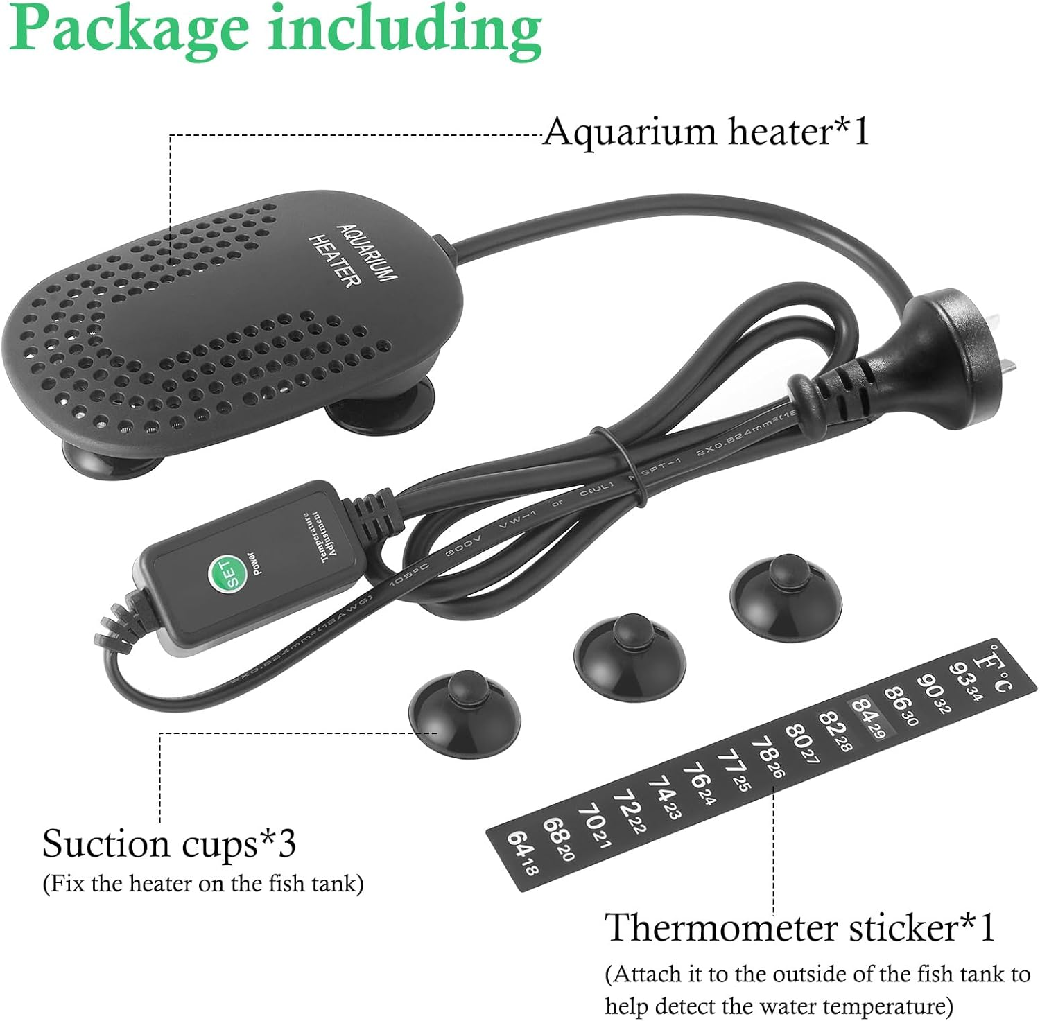 Mini Aquarium Heater 50W 100W, Submersible Fish Tank Heater with External Controller, Shatterproof Heater for 15-110L Fish and Turtle Tank, Betta Heater for Saltwater and Fresh Water (100W)