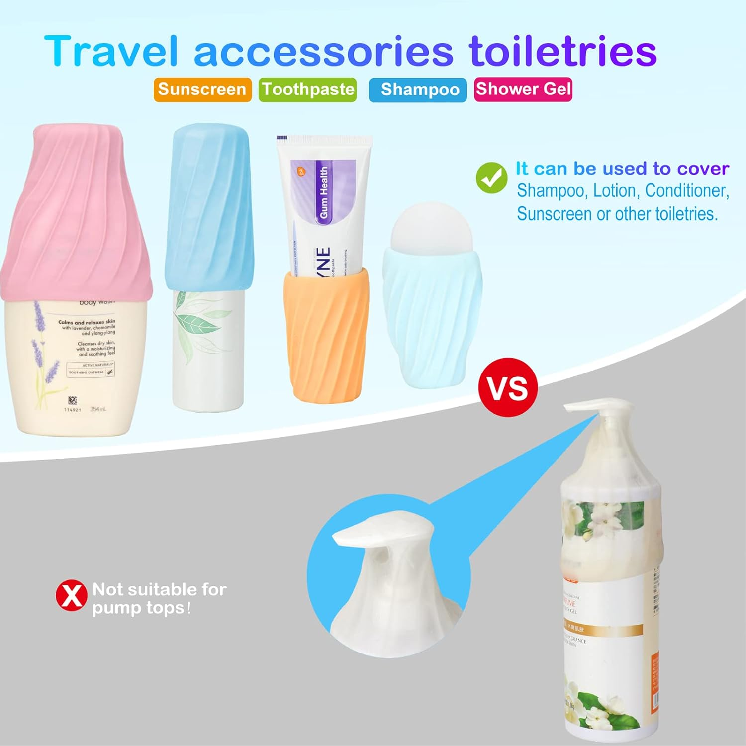 4 Packs Elastic Sleeves Toiletry Covers for Leak Proofing, Leak Proof Sleeves for Travel Container in Luggage, Reusable Accessory for Travel Toiletries, Colorful image number 2