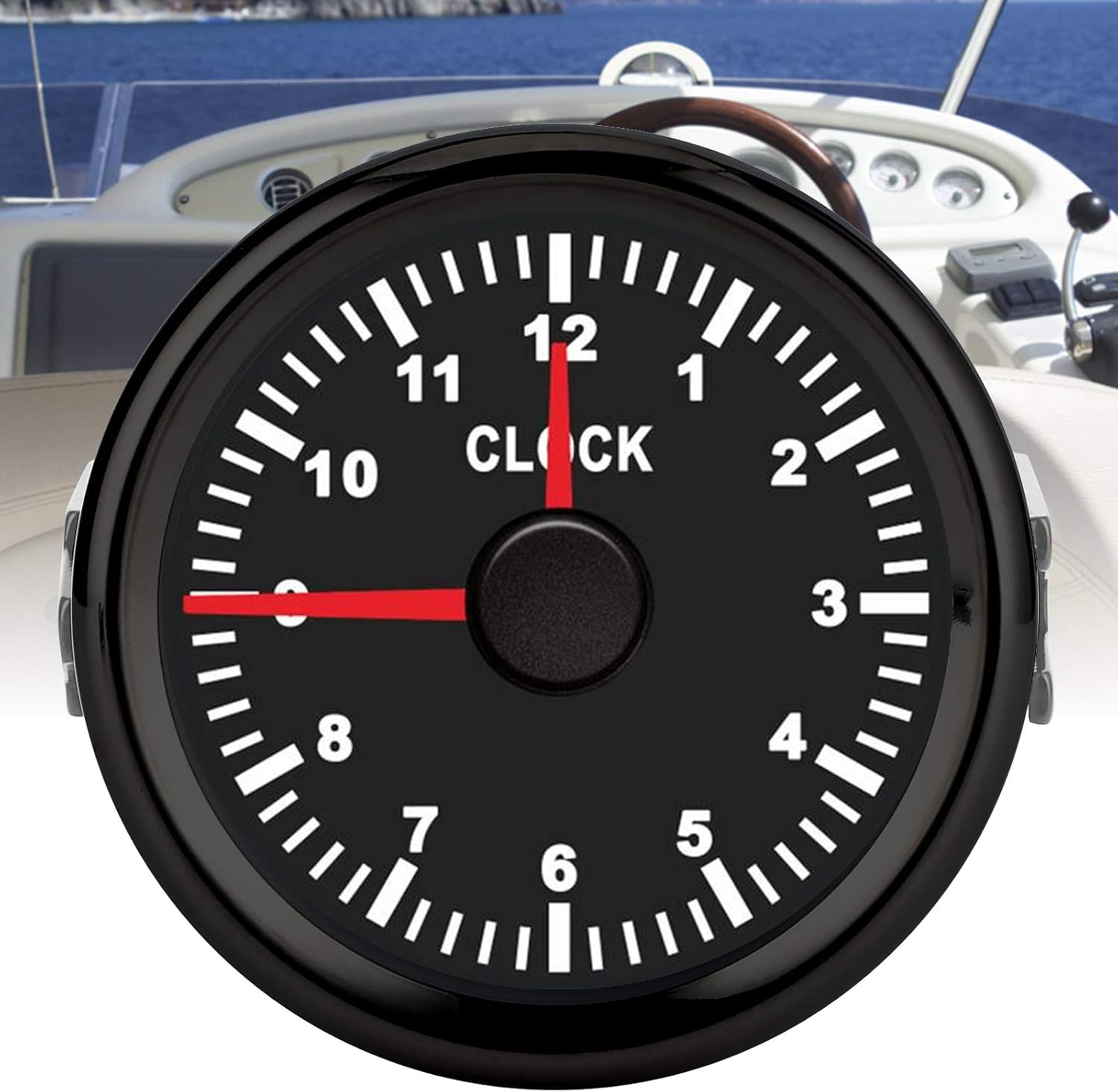 Akozon round Hour Meter Gauge 2Inch Universal Clock Gauge Instrument 0‑12 Hourmeter Red Backlight 12V/24V for Car Boat Yacht Motorcycle(#1) image number 4
