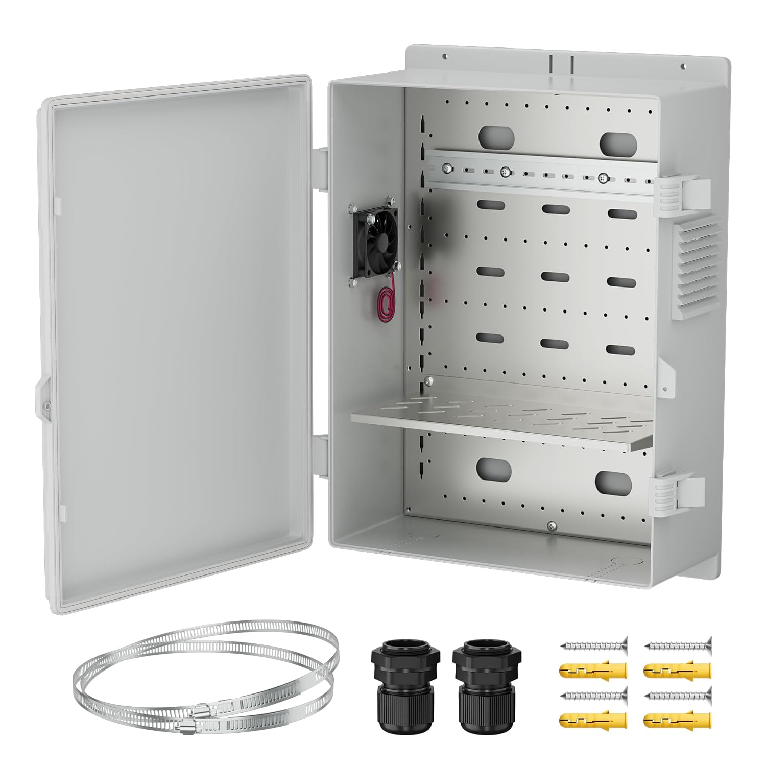 Joinfworld White Outdoor Electrical Box Waterproof Clear Enclosure, 16X11X6 ABS Plastic Wifi Box with Fan Vented Dust Screen