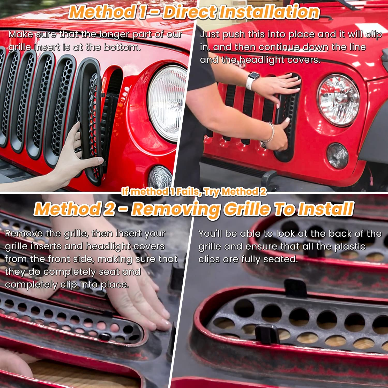 E-Cowlboy Front Grille Mesh Inserts & Headlight Cover for Jeep Wrangler JK JKU 2007~2017【Upgrade Matte Black Clip-On Version】 - Green image number 3