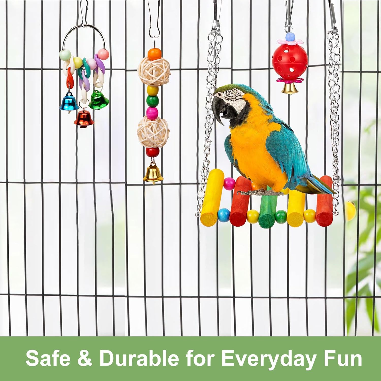 Bird Toys for Parrots, Colorful Budgie Toys Parrot Toys with Bird Perch, Swings, and Chews, Small Bird Cage Accessories for Conures, Parakeets, Lovebirds, Great for Daily Play or Gift (13 Pcs) image number 3