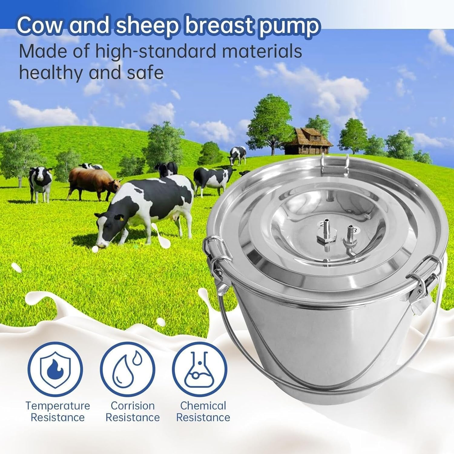 Electric Pulse Milking Machine, 5L Rechargeable Pulsation Vacuum Milk Machine with Adjustable Suction, Portable Automatic Cows Sheeps Milking Machine for Home Small-Scalefarm(Cow) image number 3
