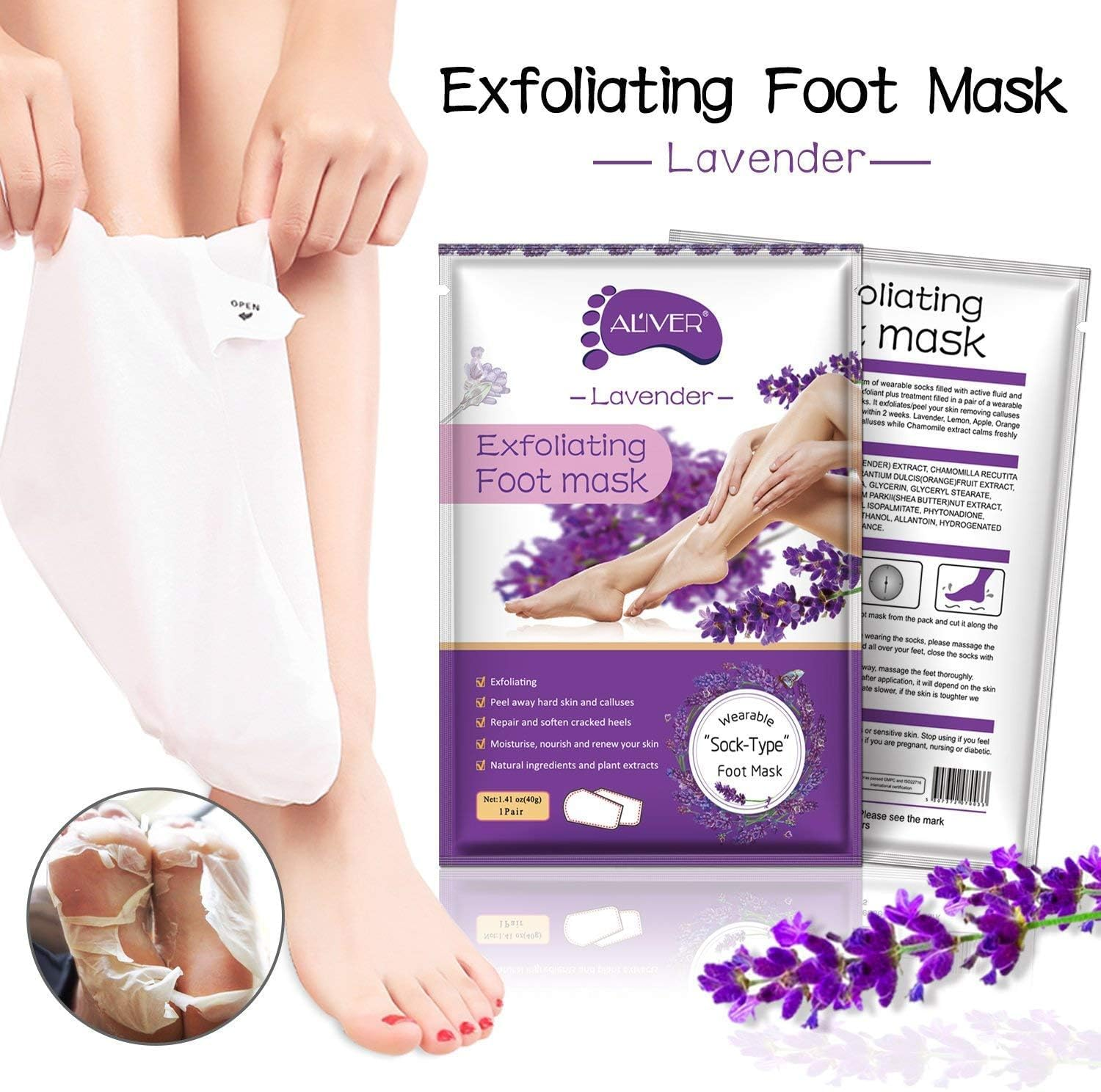 Foot Peel Mask 3 Pack, Exfoliator Peel off Calluses, Exfoliating Foot Care,Foot Exfoliator Repair Dry Cracked Feet,Peeling Away Dead Skin, Calluses, Dead Skin Callus Remover, Baby Soft Smooth Touch Feet-Men Women (Lavender) image number 1