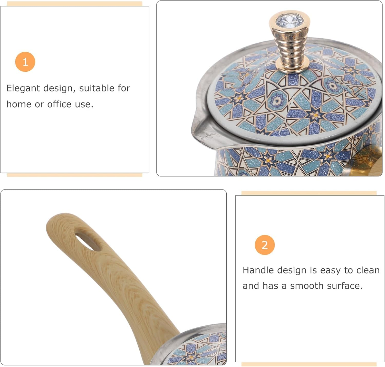 BIUDECO Stainless Steel Turkish Coffee Maker 720Ml with Wooden Handle &ndash; Small Saucepan for Milk Frothing, Butter and Chocolate Melting &ndash; Metal Cezve Pot for Stove and Espresso Brewing image number 2