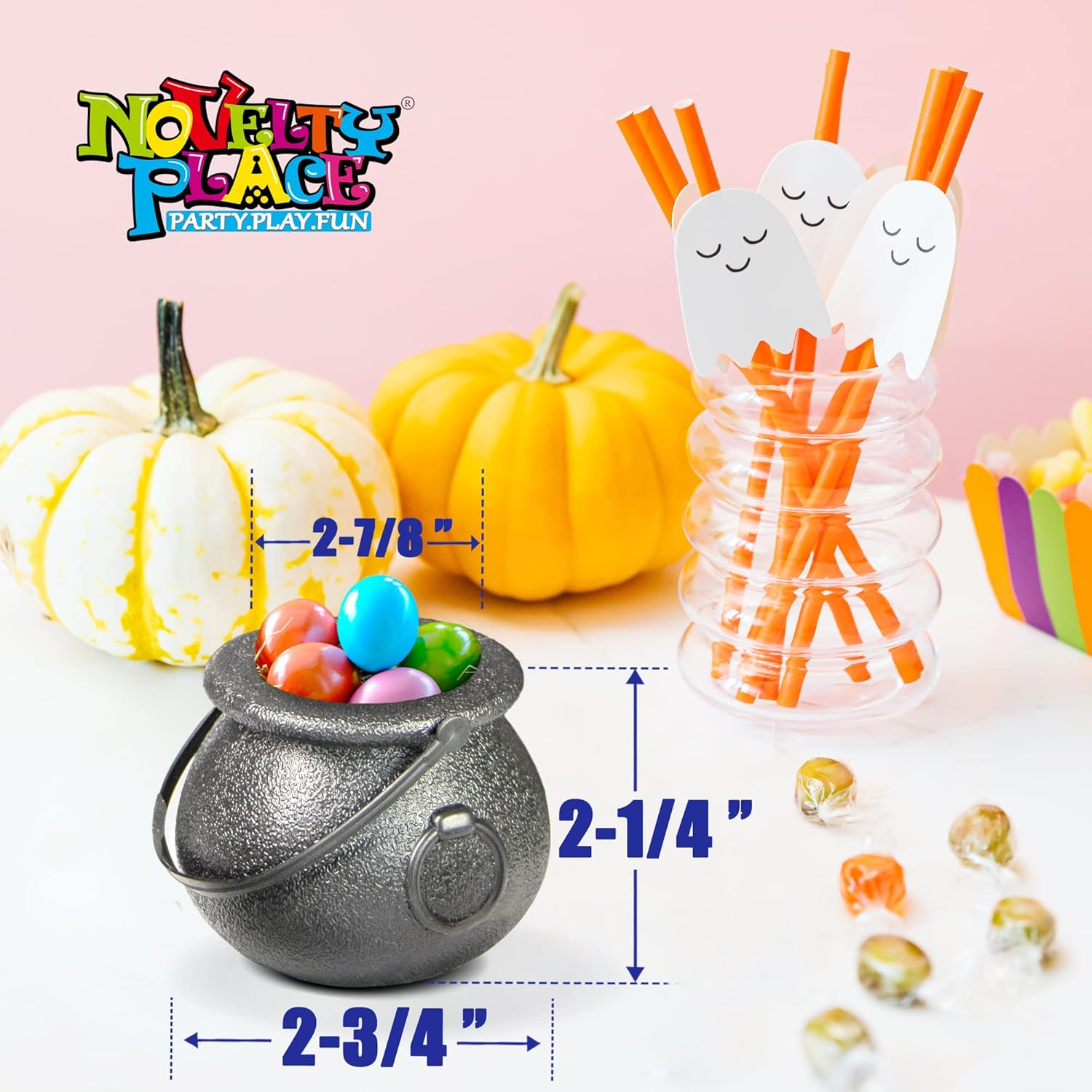 Novelty Place 12 Pcs Spooky Halloween Candy Cauldrons - Mini Black Cauldron Children Bucket Toys for St. Patrick&rsquo;S Day Pot of Gold, Trick or Treat, Halloween Decoration and Kid Birthday Party Favors image number 5