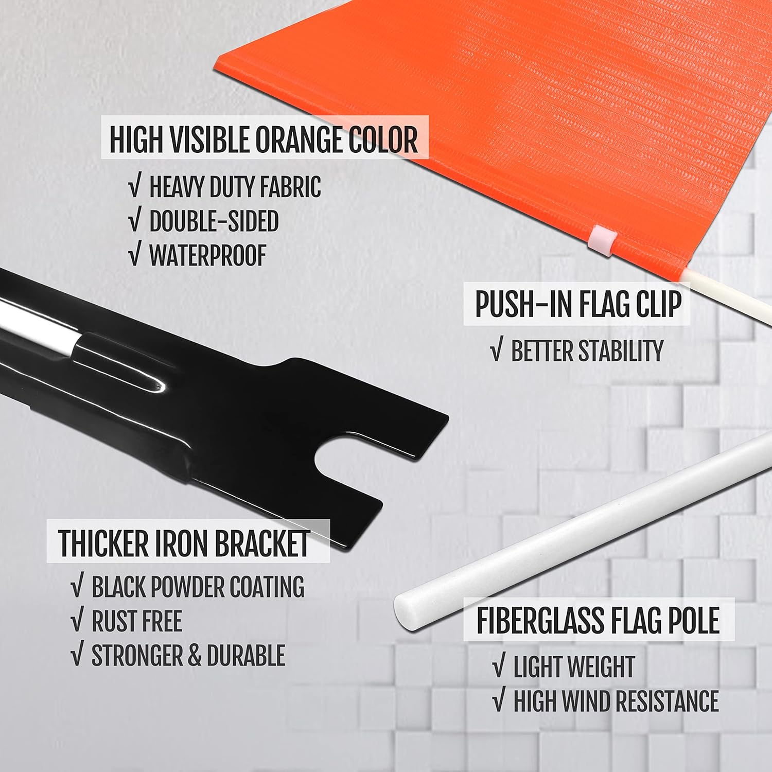 Anley 6Ft Bike Safety Flag with Fiberglass Pole & Mounting Bracket - Adjustable Length, High Visibility & Tear Resistant - Double Sided Bicycle Trailer Safety Flags for Kids & Adults (Orange) image number 6