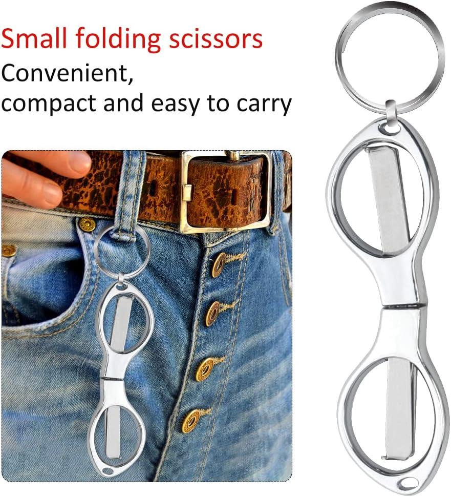 XINMEIWEN 6Pack Folding Scissors Portable Travel Scissors Stainless Steel Small Sewing Scissors Set Glasses-Shaped Mini Shear with 3 Colors for Home Office and Travel Use image number 2