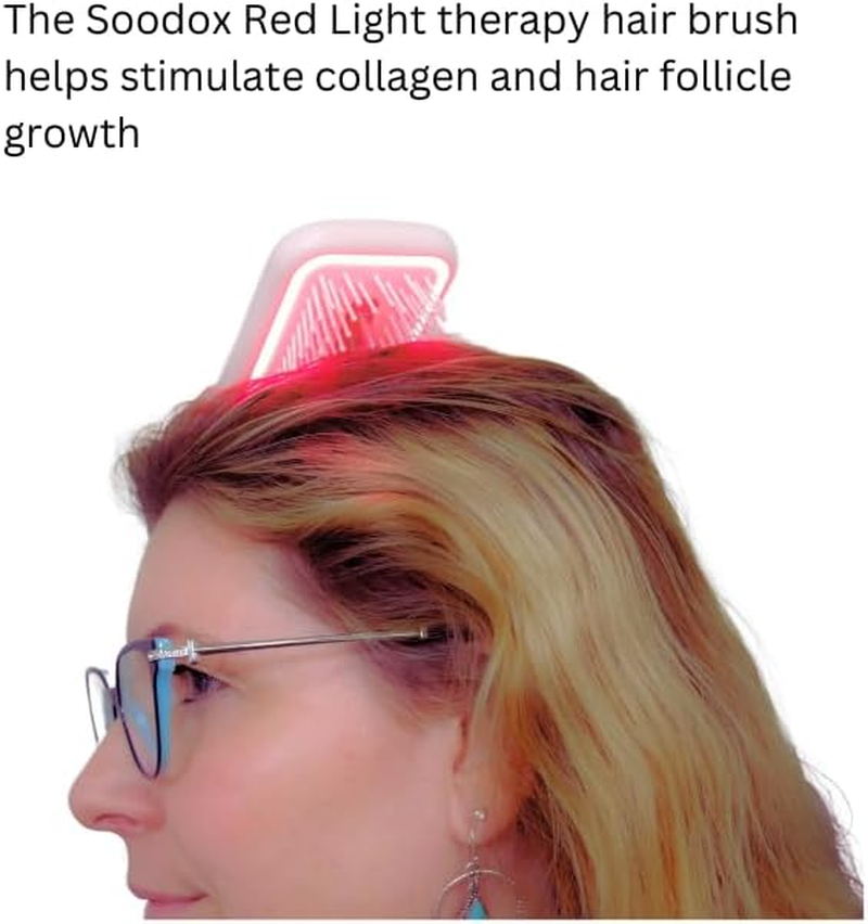Soodox Organic Hair Oil Dispensing Brush with Red Light Technology | Soft Air Bag Design for Massaging & Blood Circulation | Red Light Therapy for Hair Growth Stimulation image number 5