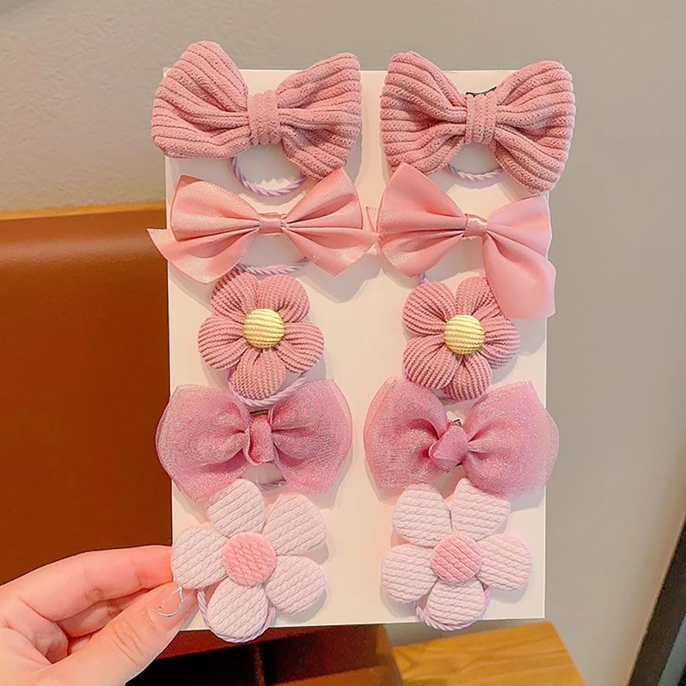 10Pcs Cute Pink Bow Hair Ties - Elastic Bowknot Ribbon Ponytail Holders, Rubber Hair Accessories for Toddlers, Baby Girls, and Kids image number 2