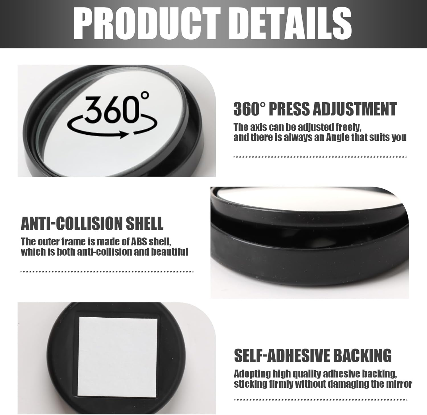 Car Blind Spot Mirror 2 Pairs (4-Pack), 2" round HD Suction Cup Blind Spot Mirrors, 360&deg; Rotatable Frameless Convex Design for Enhanced Side Visibility, Secure Non-Adhesive Mounting for All Vehicles image number 3