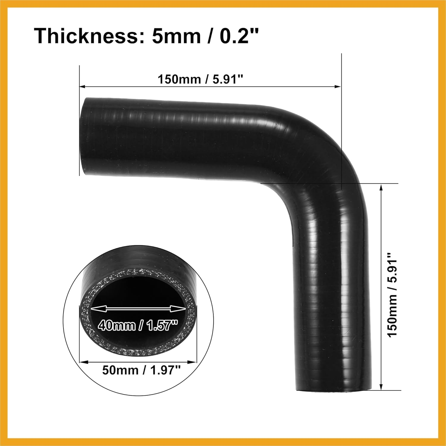 40Mm 1.57" ID 90 Degree Elbow Silicone Reducer Hose Pipe Bend Turbo Water Intercooler Black